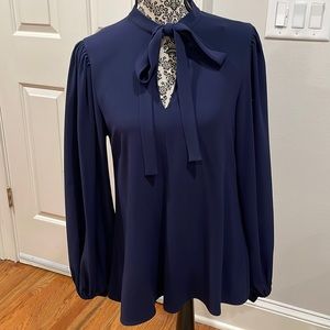 Elizabeth and James Navy Neck Bow Blouse